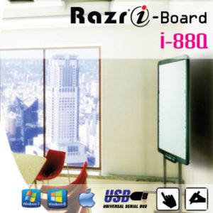 RAZR i-88Q กระดานอัจฉริยะ 88 นิ้ว 800x600/1024x768/1280x1024 Pixel เป็นจอรับภาพโปรเจคเตอร์ติดตั้งได้ทั้งแบบแขวนผนัง และวางบนขาตั้ง พร้อมล้อเลื่อน i-Board
