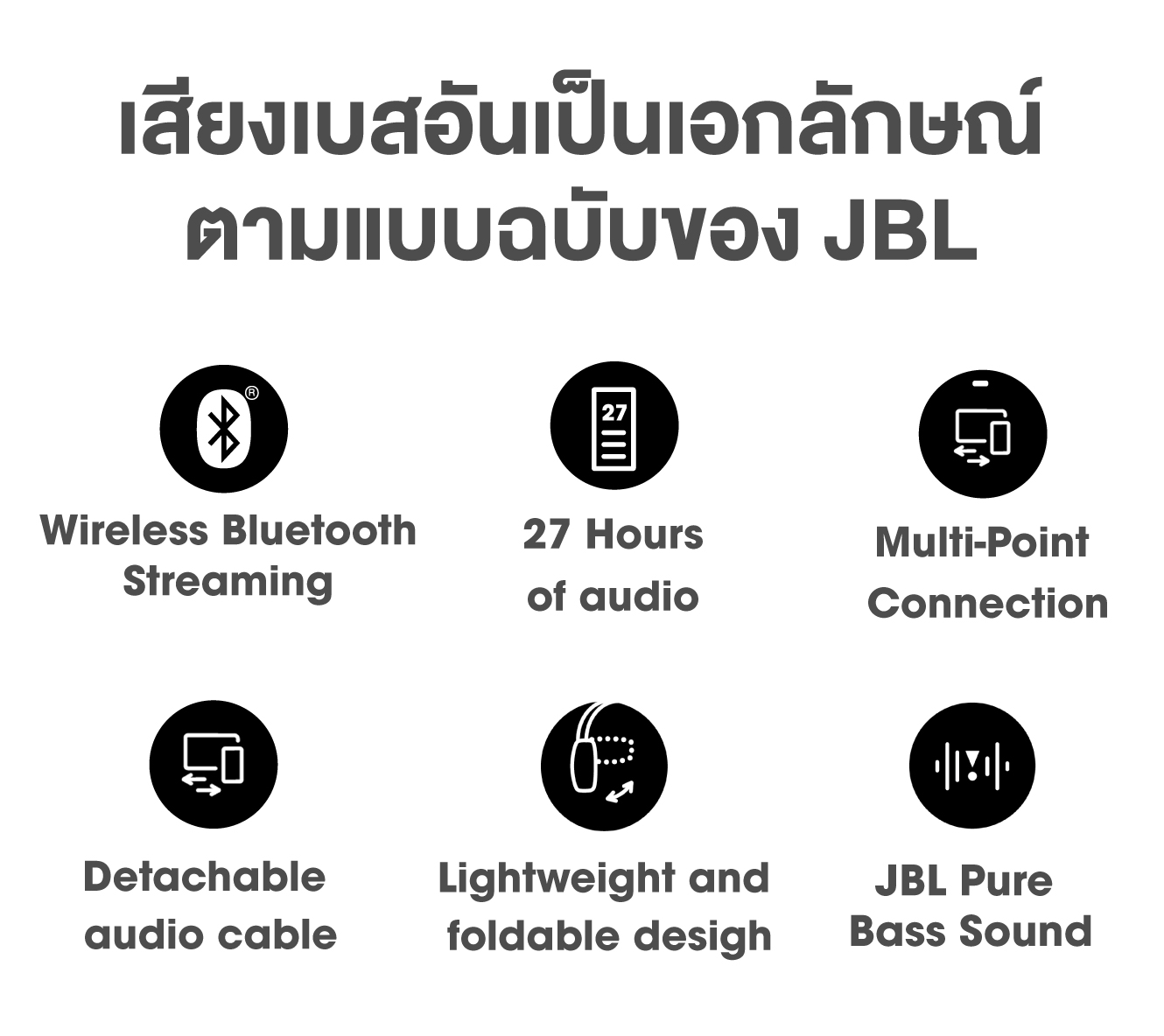 JBL TUNE 700BT หูฟังดูหนัง/ฟังเพลง แบบ On-Ear (สีดำ)